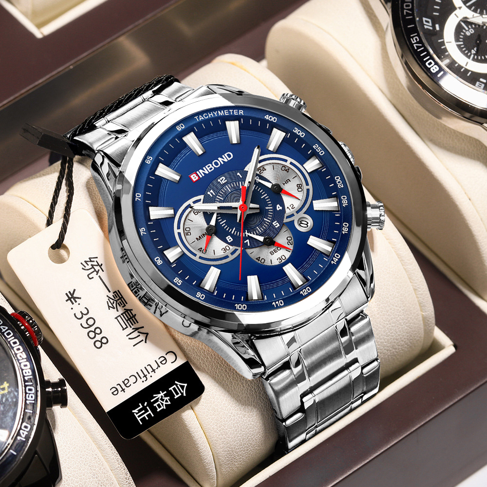Luxury Man Watch High Quality Waterproof Luminous Men's Wristwatch Stainless Steel Men Quartz Watches Casual Clock-Silver &Blue